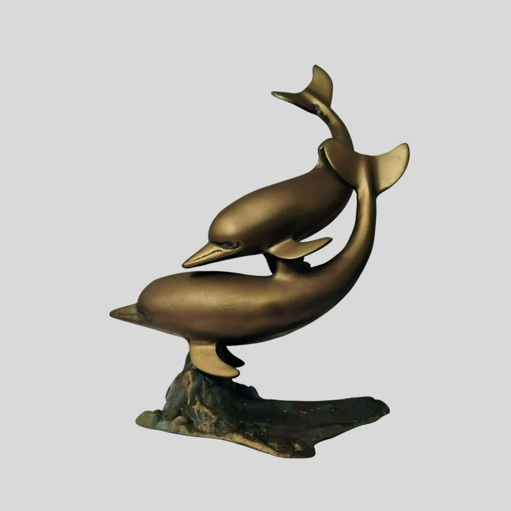 Vintage Mid Century C Jere Brass DOLPHINS Sculpture / MCM Statue, Coastal Decor